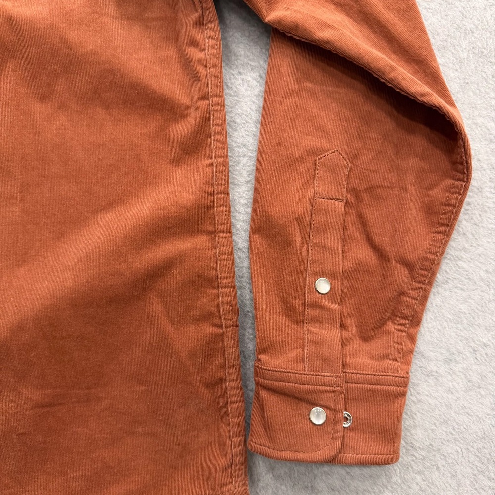 Poncho Shirt Mens XL Slim Fit Burnt Orange Pearl Snap Corduroy Long Sleeve - Picture 4 of 13